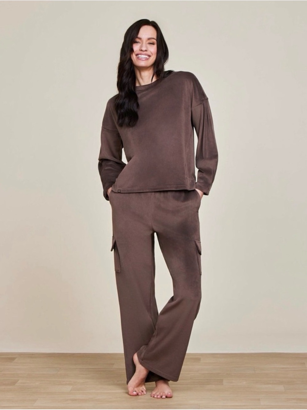 Barefoot Dreams Luxe Cozy Lounge Set - Long Sleeve Top (XS) & Cargo Pants (S)